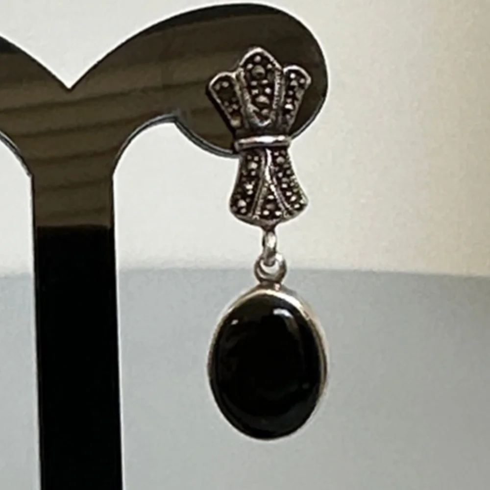 925 Sterling Silver Onyx Dangle Earrings